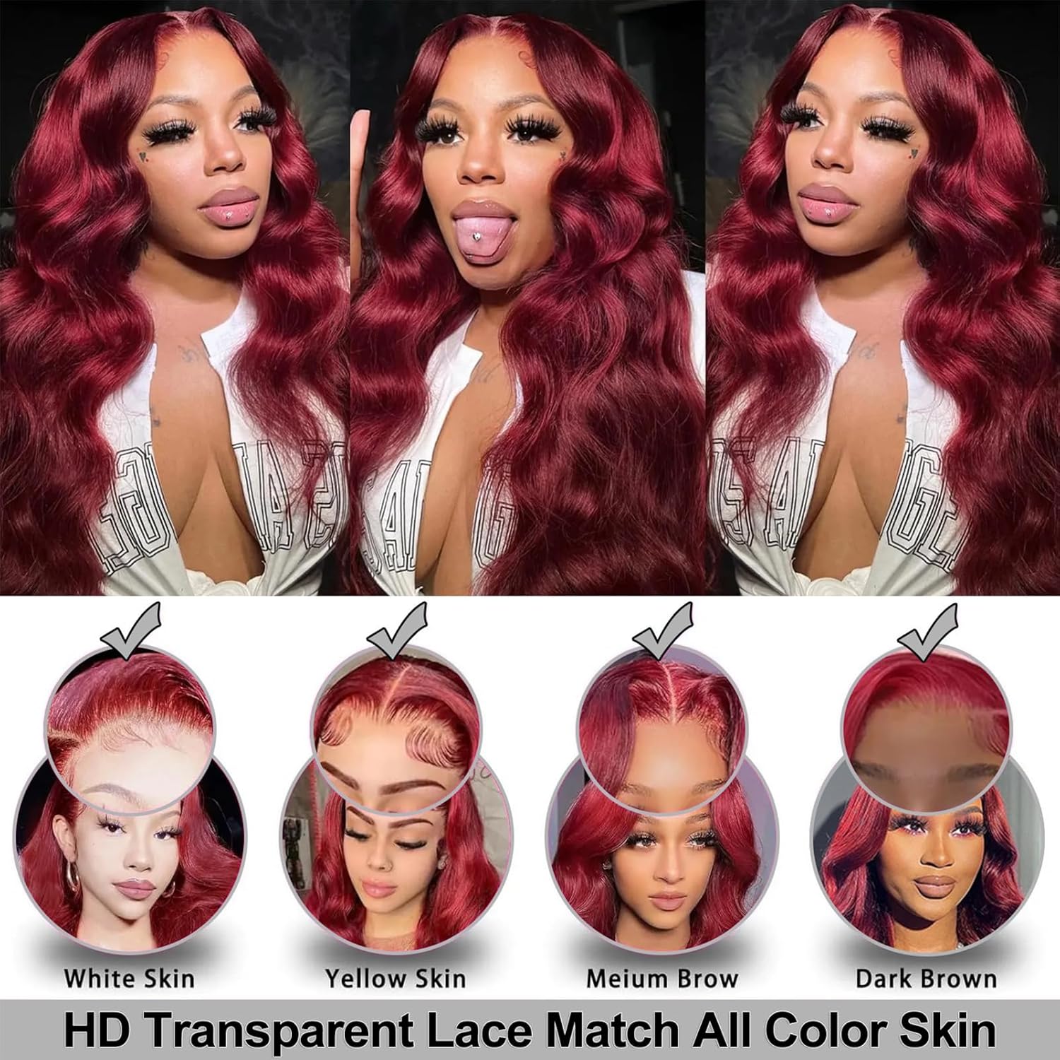99J Burgundy Lace Front Wigs Human Hair 200% Density 13x4 HD Body Wave Lace Front Wigs Pre Plucked 100% Real Human Hair Wigs No Synthetic Blend No Tangle Shedding,Reusable 3X Longer Lifespan (28 Inch)