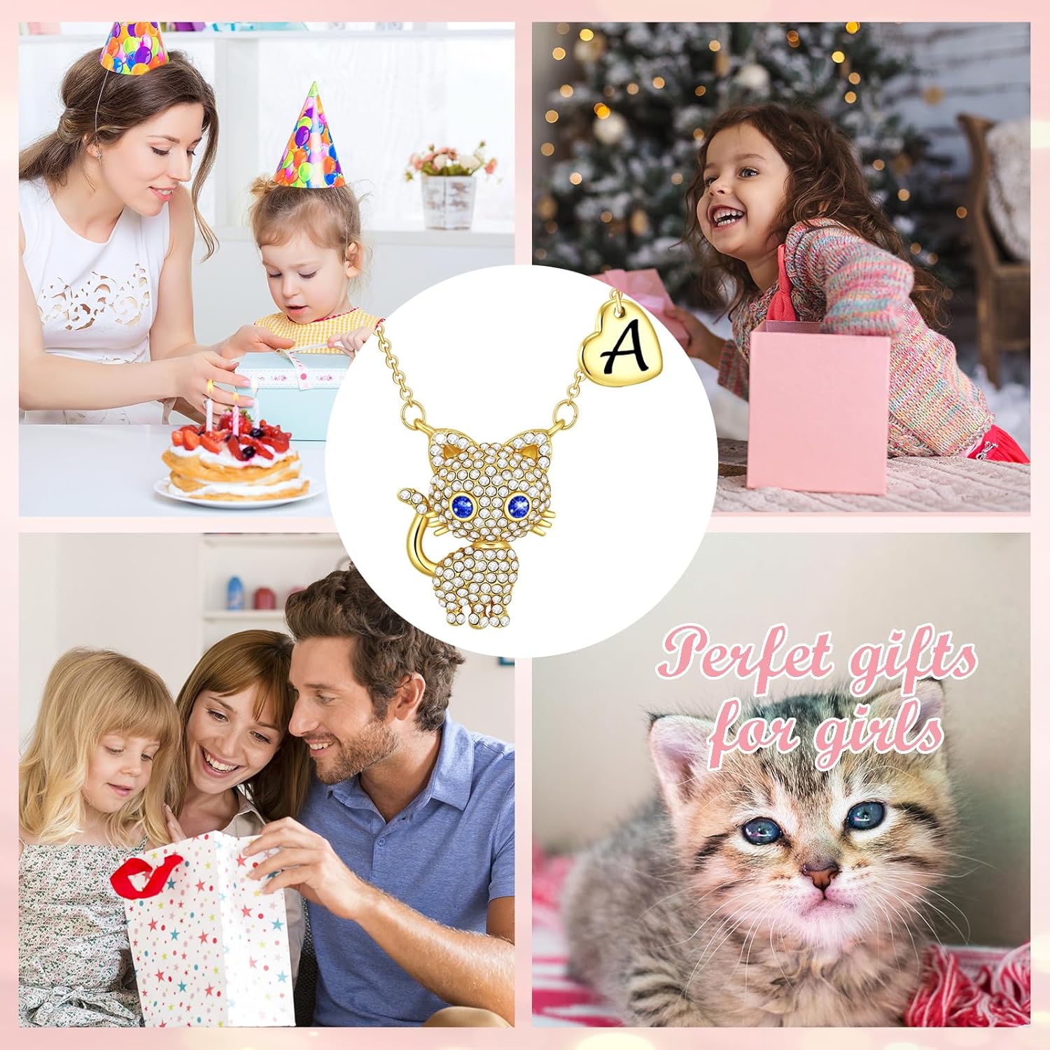 Valentines Day Gifts for Kids Teen Girls - Birthday Gifts for Girls Cat Necklaces for Girls Initial Necklace Heart Letter A-Z Cute Birthday Gifts for Women Daughter Granddaughter Niece 16+2 Inches - Image 6