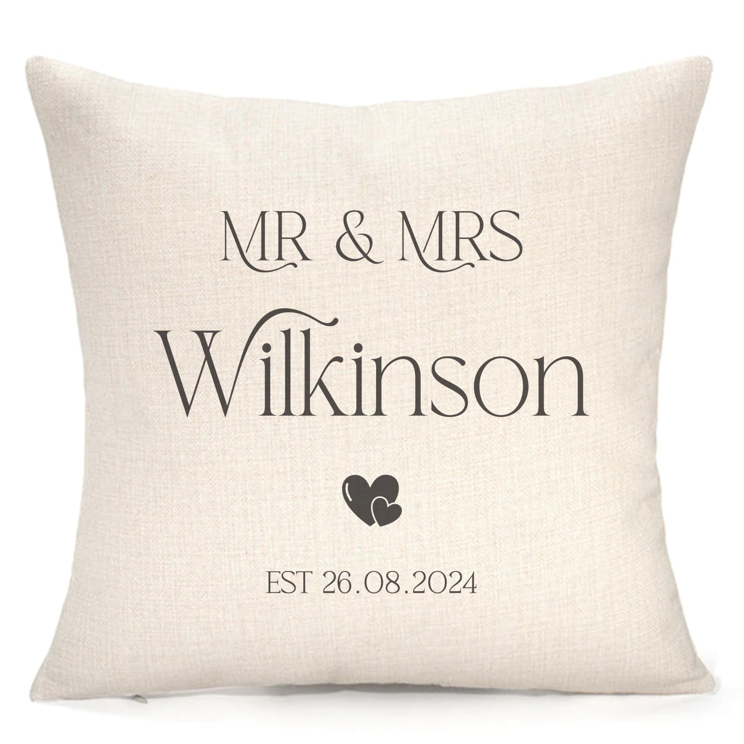 Personalised Est Cushion, Wedding and Anniversary | Mr & Mrs Gift | Couple Cushion | Customised With Any Name & Date | Present, Gift | Pillow/Cushion