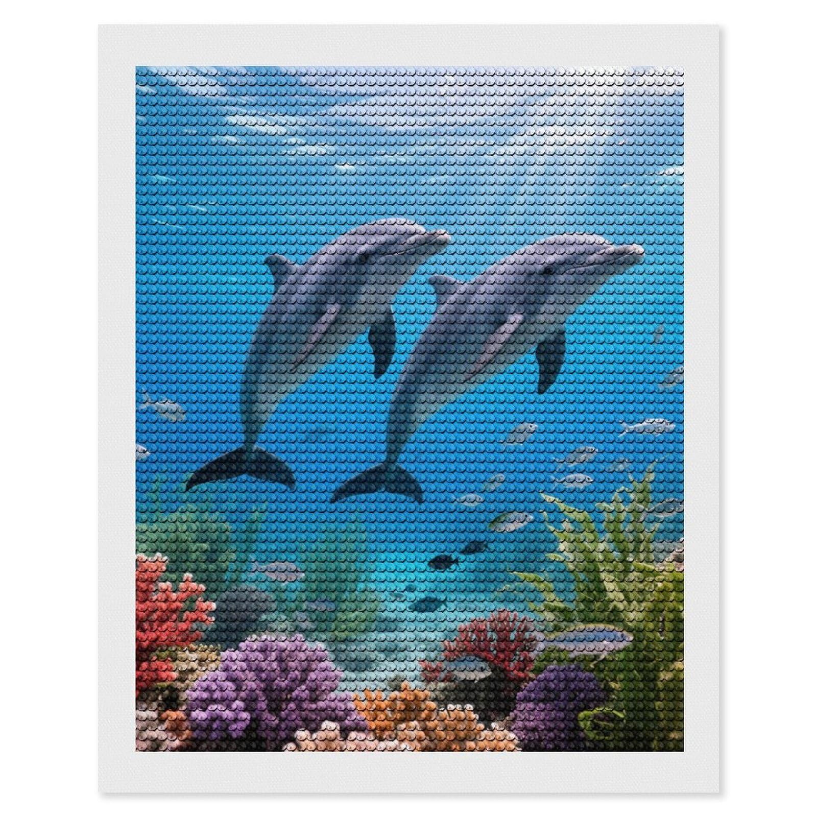 DWVTSLH Dolphin Diamond Painting Kits for Adults, Personalized Diamond Photo Art Full Drill, DIY 5D Diamond Art Painting Kits for Beginners, Home Wall Decor 16"x20"