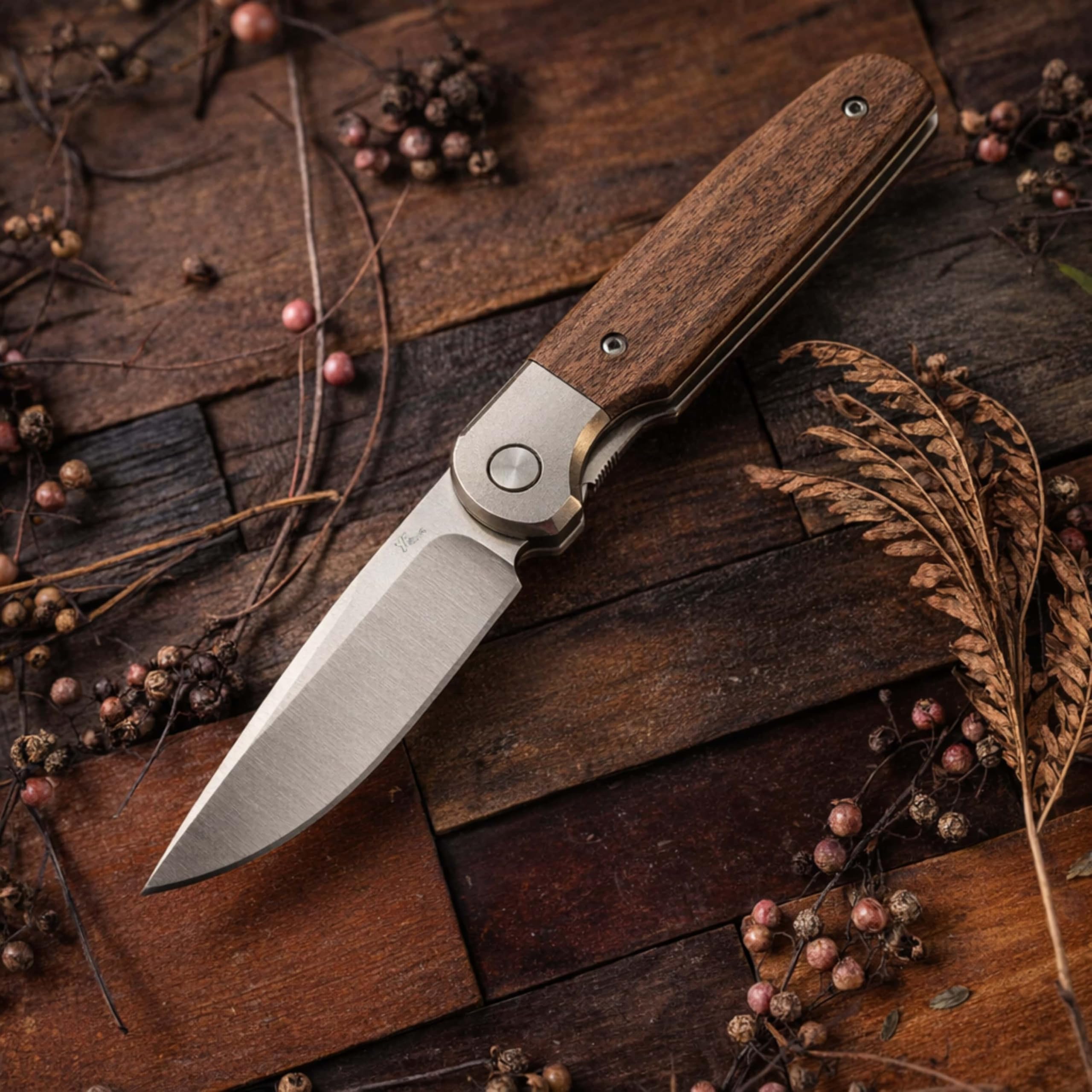 Coltellino tascabile piccolo - Lama D2, impugnatura in legno, clip tascabile profonda - Ideale per campeggio, escursionismo, EDC (Mini)