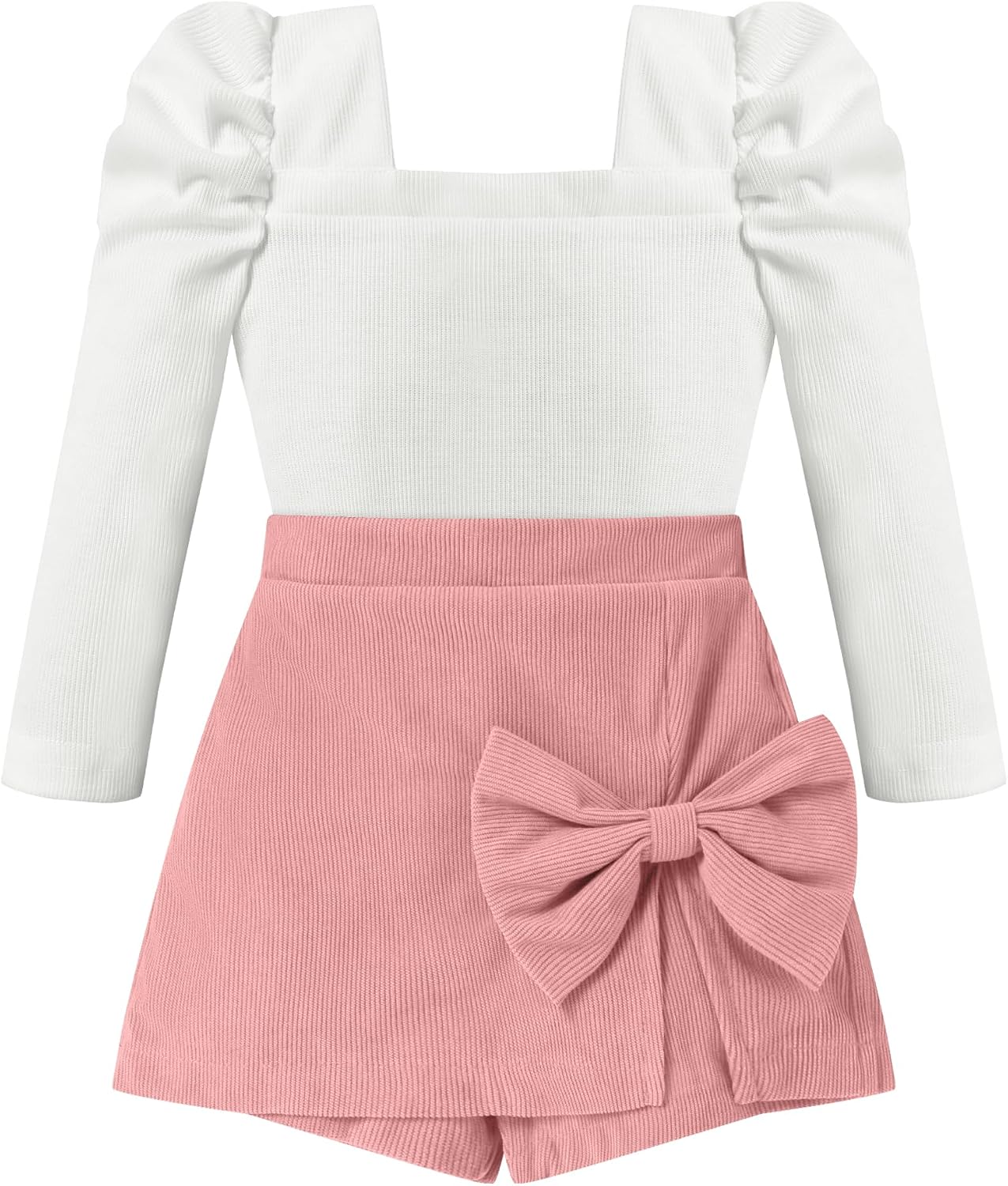 Toddler Girl Clothes Square Neck Puff Sleeve Top and Skort Set 2PCS Fall Winter Girls Outfits