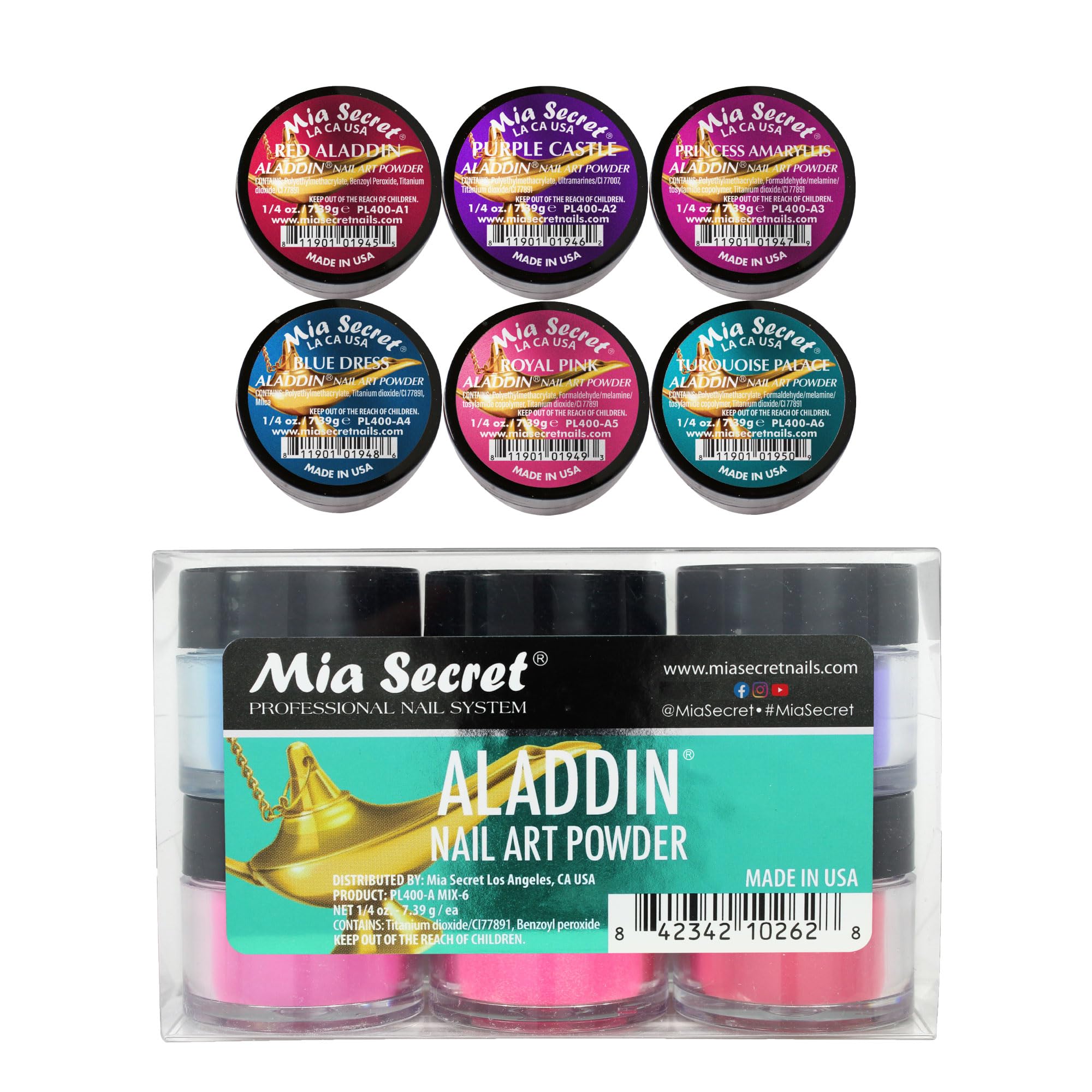 Mia SecretNail Art Powder ALADDIN Collections, ¼ oz. Set of 6 colors