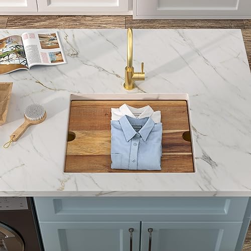 Miniatura 3 de Fregadero de lavandería de 21 x 18 pulgadas de montaje bajo encimera – Acero inoxidable 304 de calibre 16 cepillado dorado NANO-PVD de 12 pulgadas