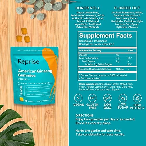 Miniatura 5 de Reprise Paquete energético incluye ginseng americano, Panax Ginseng y Goji, 45 gomitas