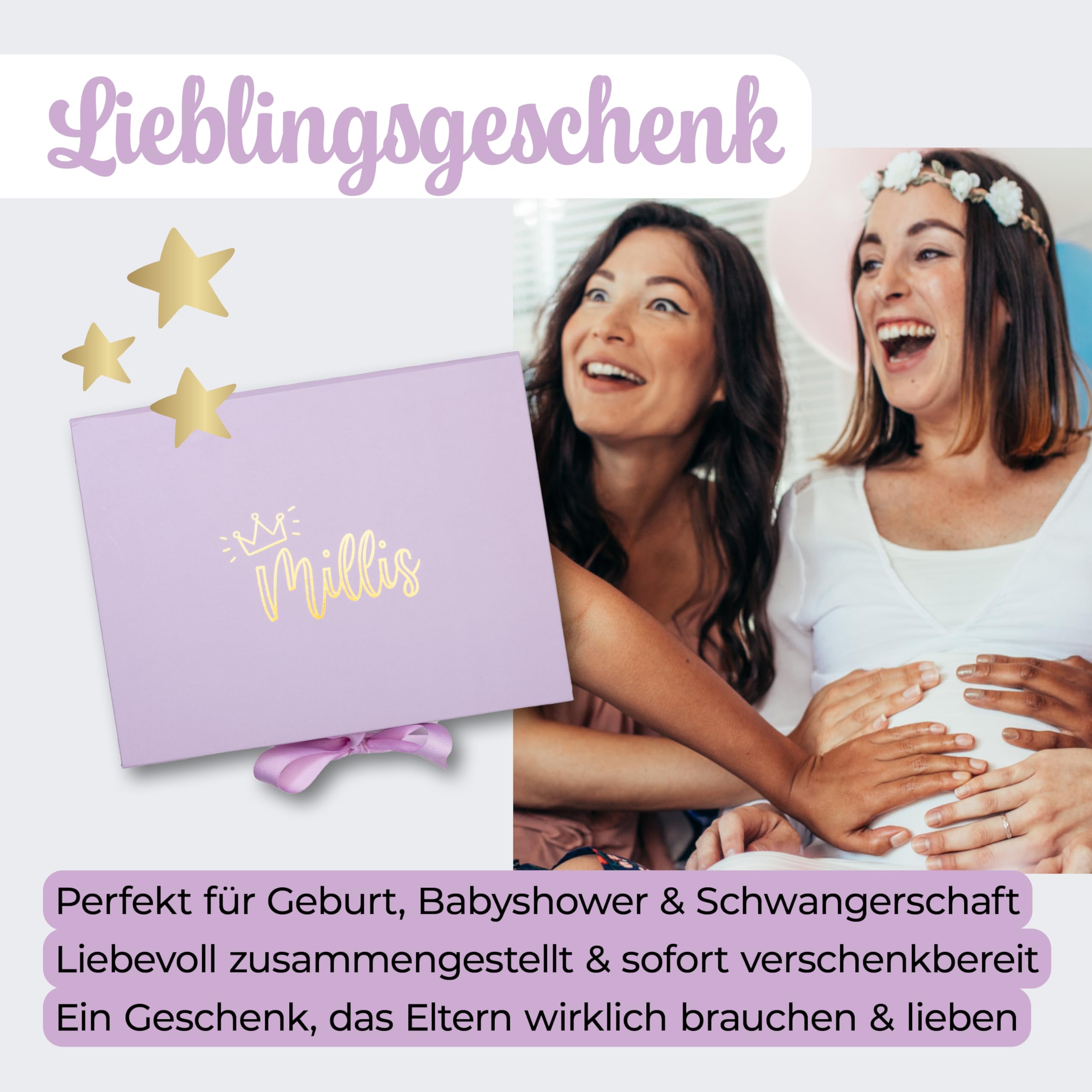 Millis Coffret cadeau bébé 8 pièces avec produits | Cartes de jalons, lingettes humides en bambou Millis & lingettes magiques Millis Bavoir Album de souvenirs, livre de contes de fées, sac à langer et