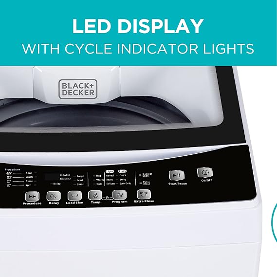 BLACK+DECKER Small Portable Washer, Washing Machine for Household Use, Portable Washer 3.0 Cu. Ft. with 6 Cycles, Transparent Lid & LED Display & BWDS Washer Dryer Stacking Rack Stand, White