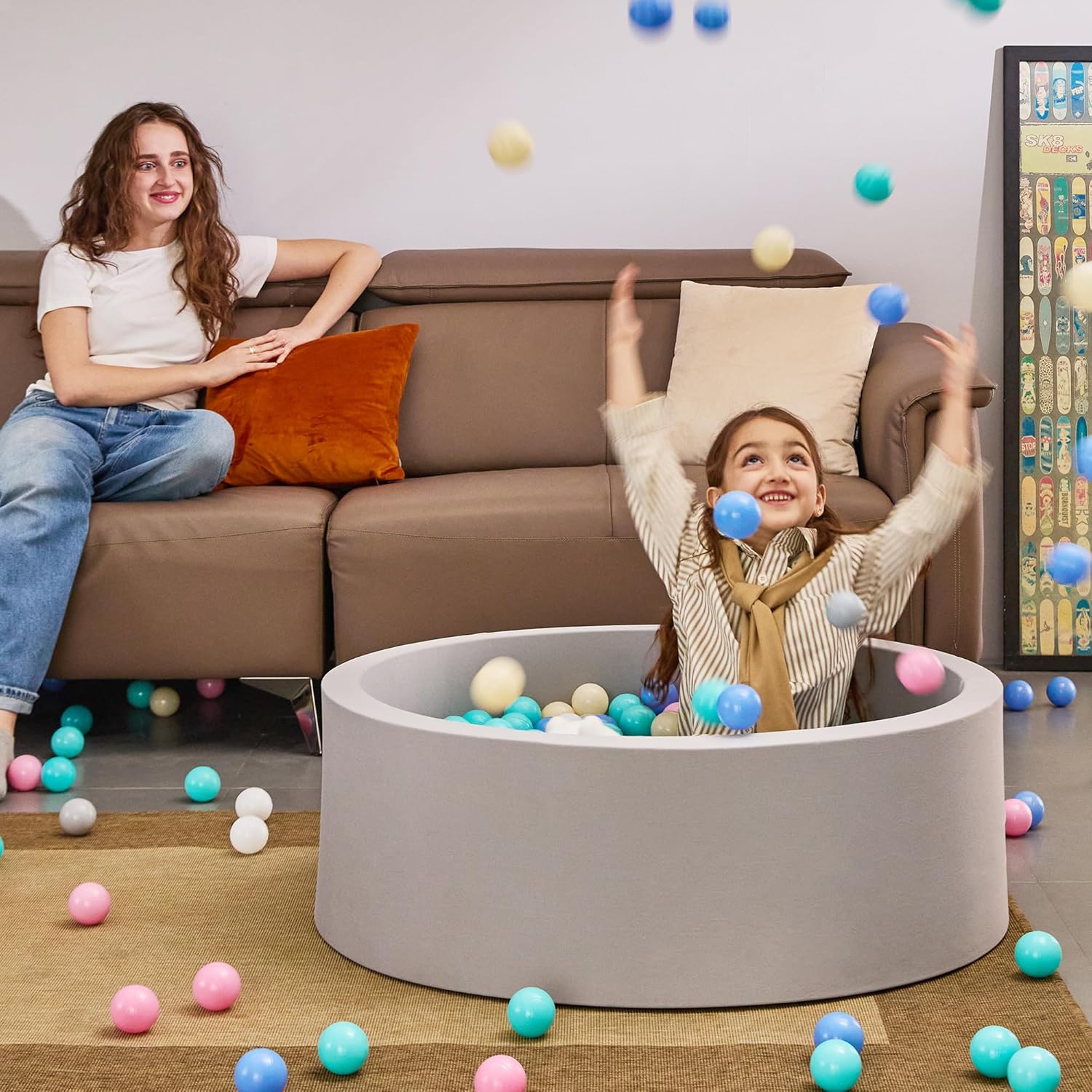 Foam Baby Ball Pit, 35.4" x 11.8" Ball Pits for Toddlers, Soft Round Baby Playpen Ball Pool for Kids, Memory Foam, Ideal Gift for Babies Indoor and Outdoor Game, Grey (Balls Not Included)