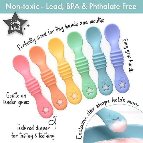Miniatura 2 de PrimaStella Little Dippers - Cuchara de silicona para bebé de primera etapa, paquete de 6