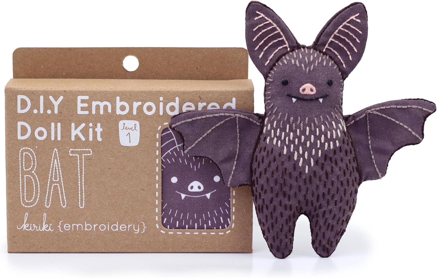 Kiriki Press DIY Embroidery Doll Kit - Skill Level 1 - Beginner to Advanced Embroidery Kits for Adults Teens (3 Skill Levels) Animal Embroidery Kit - Screen Printed Pattern (Elephant - Level 1)