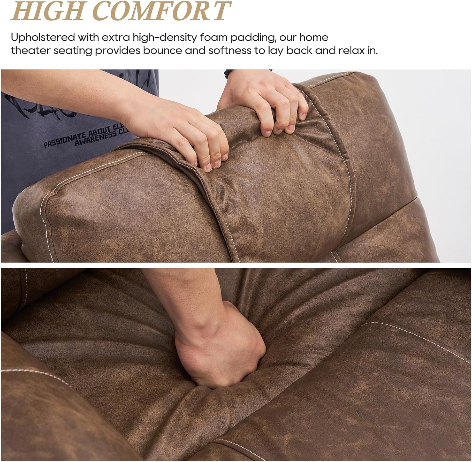 Power Recliner Chair with Extended Footrest, Electric Recliner Chair with Massage and Heat, Power Recliner Chairs for Adult with USB Ports, Side Pockets for Living Room (Dark Brown, PU)