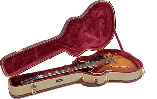 Crossrock Wooden Guitar Case Fits 335 Style 6-String Semi-Hollow Electric Guitars- Stainless Steel Latches, Sponge Lining, Metal Feet, Storage Space-Vinyl Tweed (CRW620SATW)