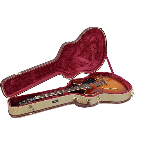 Crossrock Wooden Case for 335 Style 6-String Semi-Hollow Electric Guitars, Vinyl Tweed (CRW600SATW)