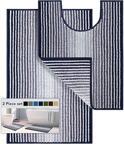 Miniatura 84 de BSICPRO Juego de alfombras y tapetes de baño, 2 piezas de felpilla gruesa y absorbente, antideslizantes, suaves y peludas para baño, lavables a