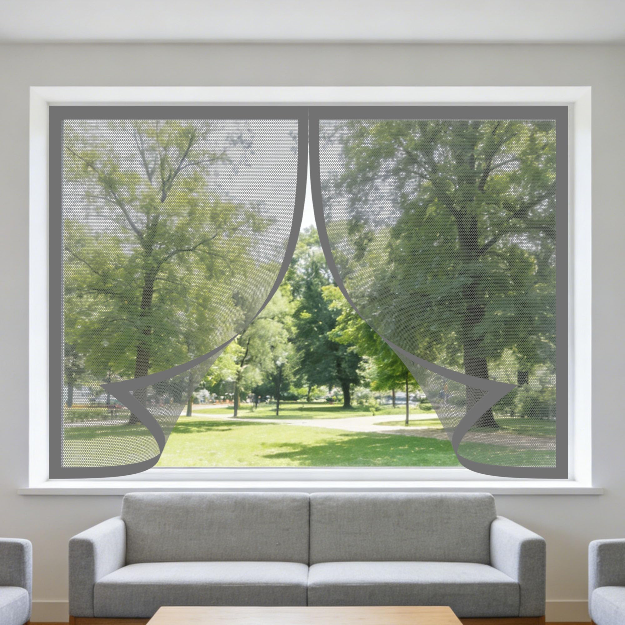 Magnetic Fly Screen Window Adjustable 130 x 125 cm Keep Fly Mosquito Out Magnetic Window Screen Insect Mesh Easy Installation for Living Room Bedroom Offfice, Grey