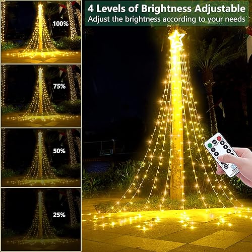 Miniatura 3 de Decute - Tira de luces navideñas con 8 modos, temporizador, control remoto, impermeable y 320 ledes para árbol de Navidad, interior, exterior,