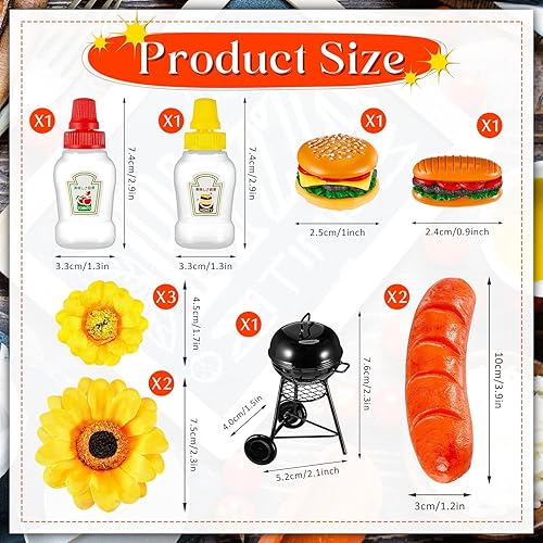 Miniatura 2 de Liliful 12 piezas de decoraciones para tartas de barbacoa, decoraciones para tartas de girasol, hamburguesas, perritos calientes, decoraciones de