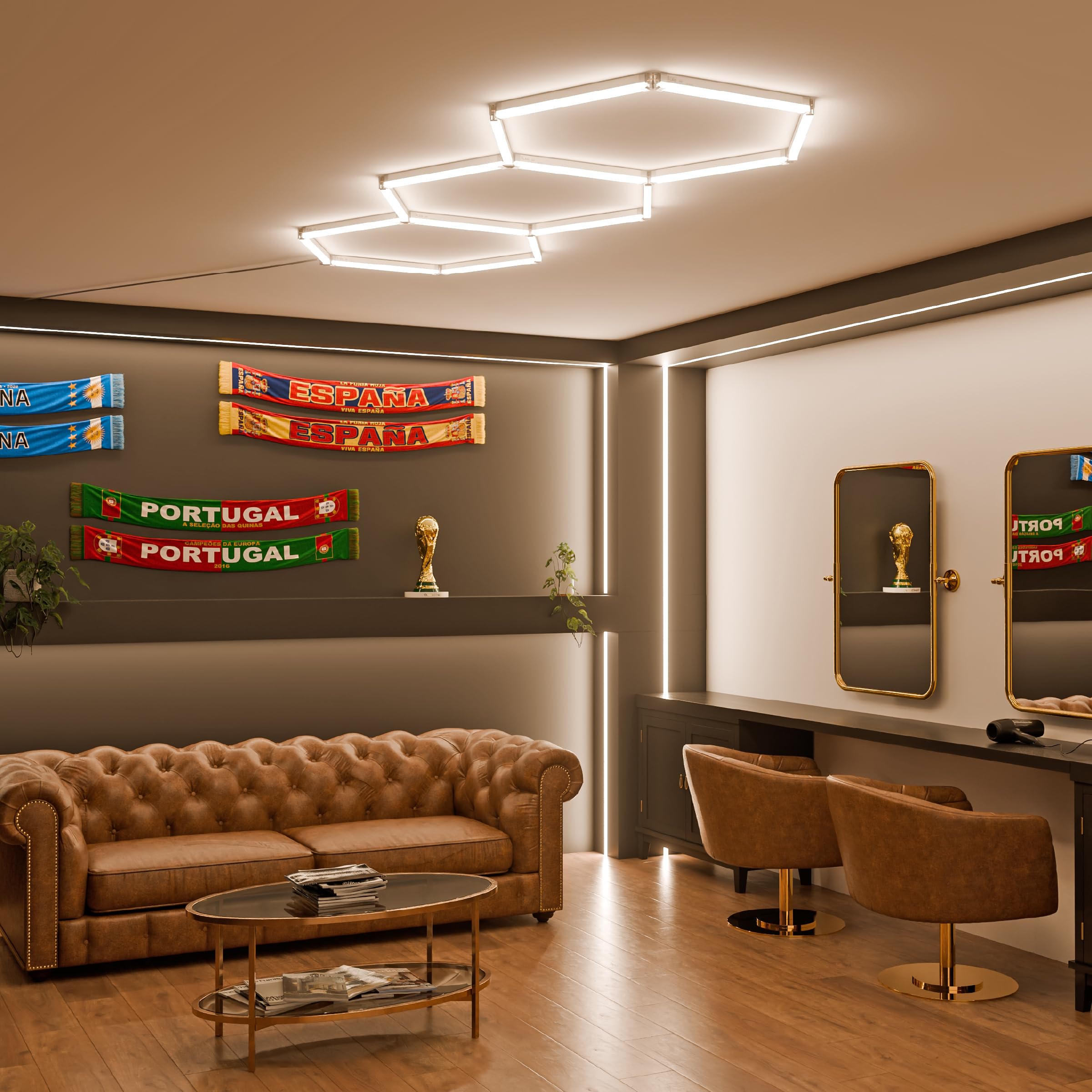 Hexagon LED Deckenlampe 248x97 cm – 16er Set Werkstattbeleuchtung 128W 14720lm – 4000K neutrale Farbe – IP54 flimmerfrei – LED Garagenbeleuchtung, Tattoo, Detailing, (248 x 97CM, neutrale Farbe)