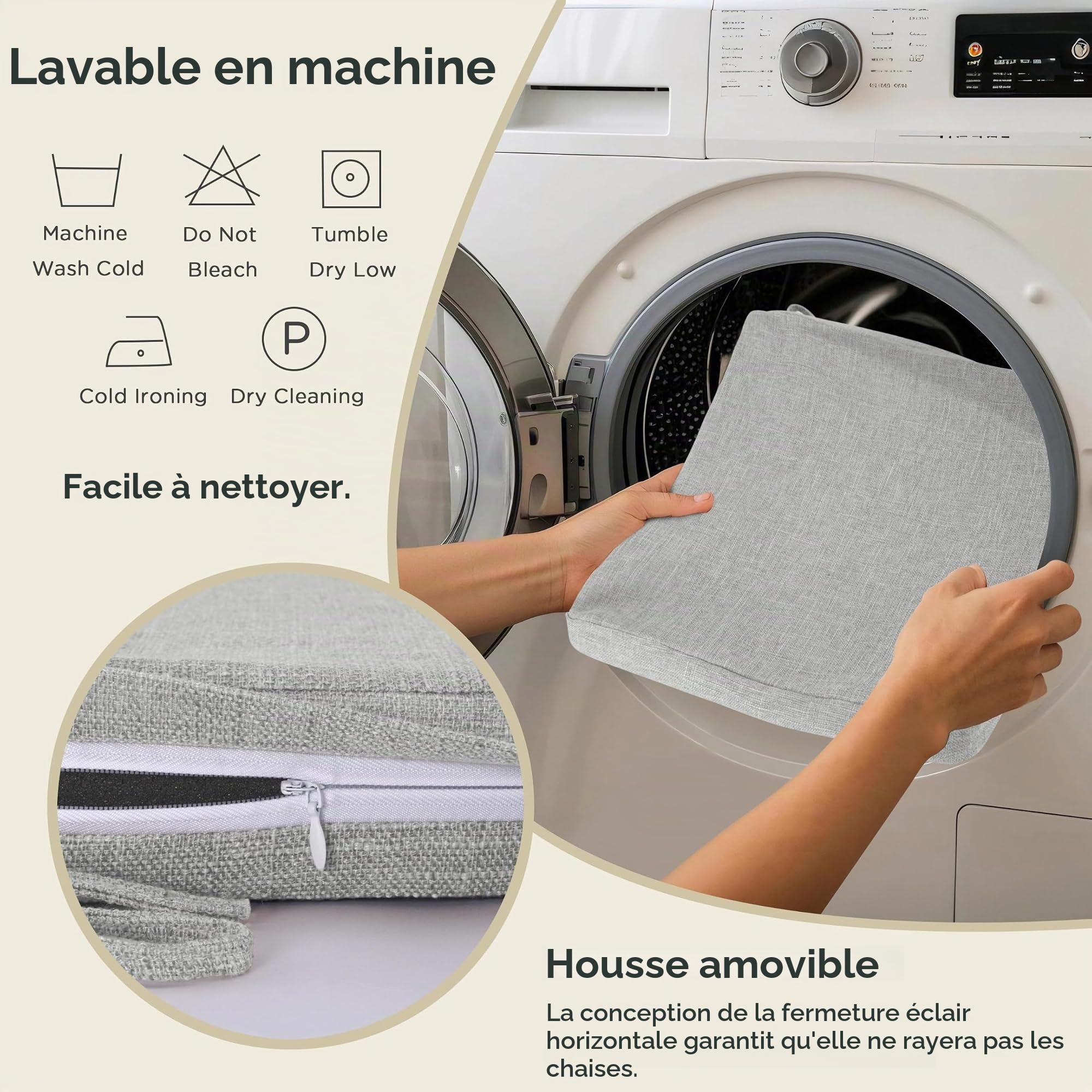 AddGrace Lot de 6 coussins de chaise carrés épais antidérapants pour chaises de salle à manger avec attaches et housse amovible Gris clair 40 x 40 x 5 cm