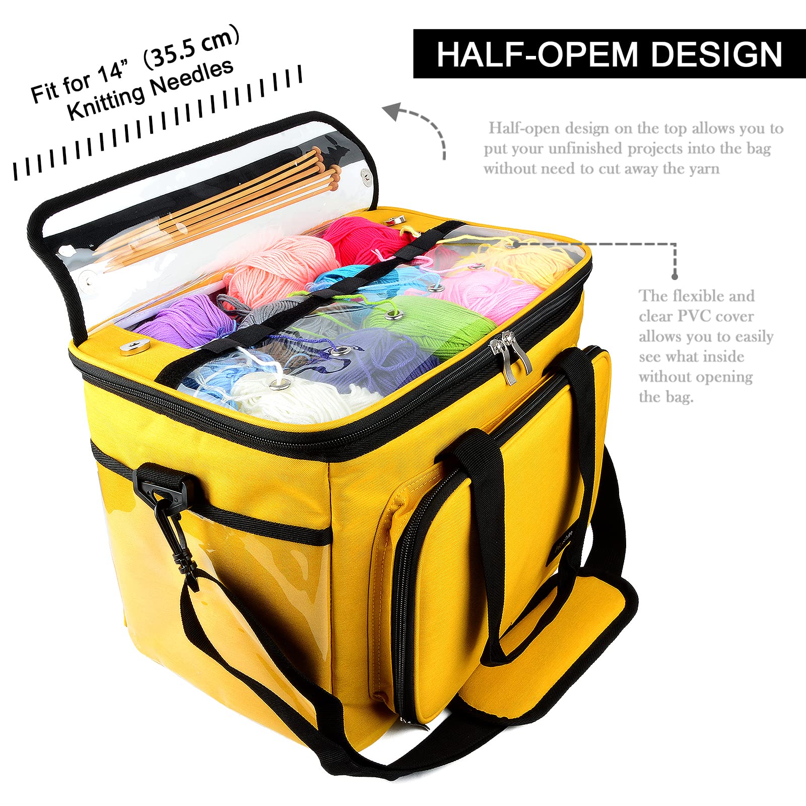 Hoshin Knitting Bag for Yarn Storage Portable Crochet Tote Bag Yarn Organizer for Crochet Patterns and Hooks Needles - Image 3