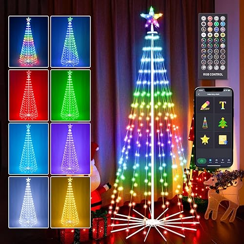 Miniatura 10 de Árbol de Navidad para exteriores de 9 pies, con cono inteligente preiluminado que cambia de color RGB con luces LED, aplicación y control remoto,