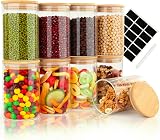 Otauoaea Storage Jars with Lids Set of 9 [+ Labels] - 9 x 500 ml Glass Storage Jars - Storage Jar with Wooden Lid - Kitchen Storage Jars - Glass Container Storage Container - 1