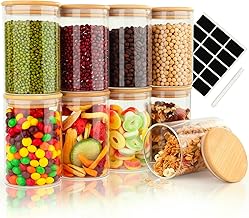 Set of 9 Glass Kitchen Jars with Bamboo Lids – 9 x 500 ml Glass Jar – for Spices, Coffee, Nuts, Cereal