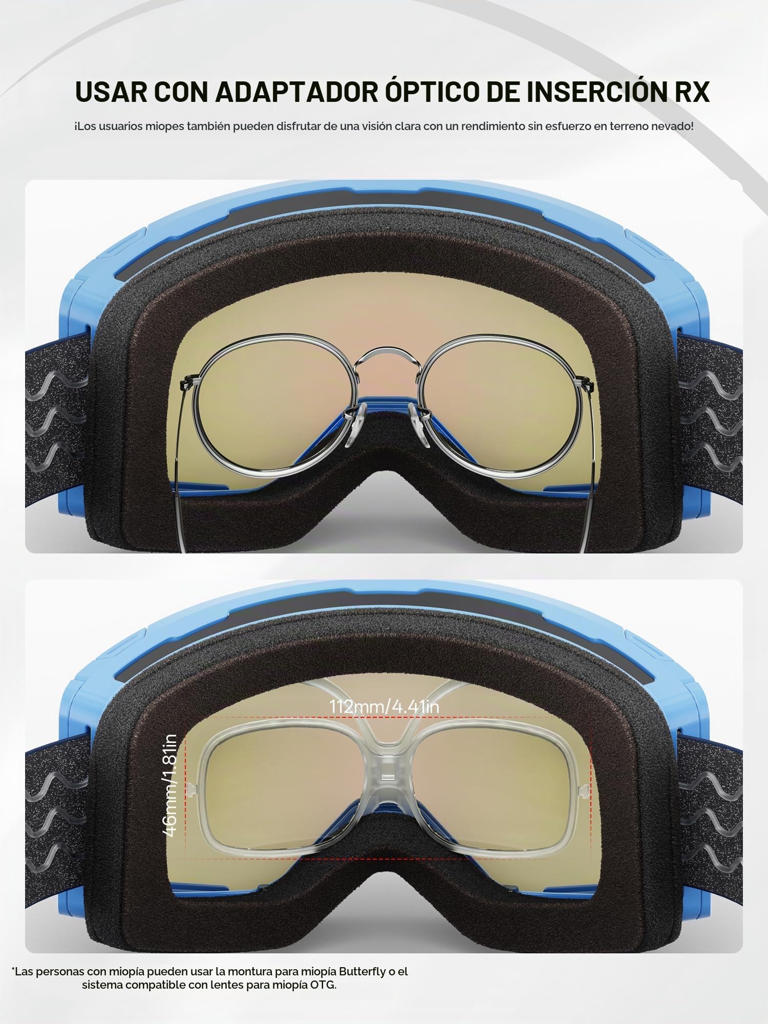 KAPVOE Gafas de Esquí Fotocromáticas y de Colores Antivaho UV400 Diseño OTG para Hombres Mujeres y Adolescentes para Esquí y Snowboard K722