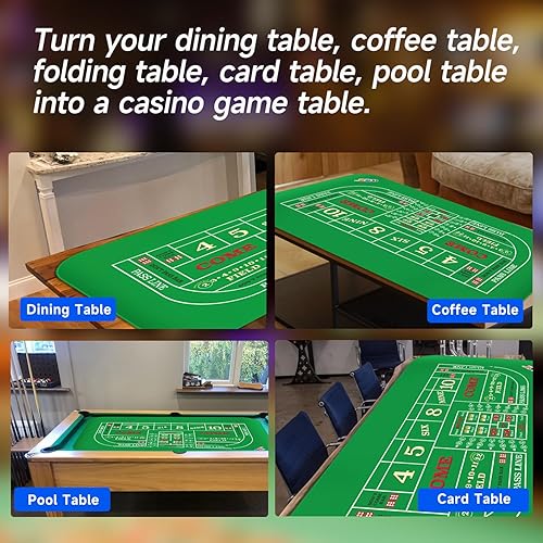 Miniatura 7 de GSE 70 x 35 pulgadas portátil profesional Casino Craps tapete de diseño de mesa con bolsa de transporte, goma antideslizante para dados de dados de