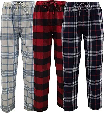 Andrew Scott Men's 3 Pack Cotton Flannel Fleece Brush Pajama Sleep & Lounge Pants