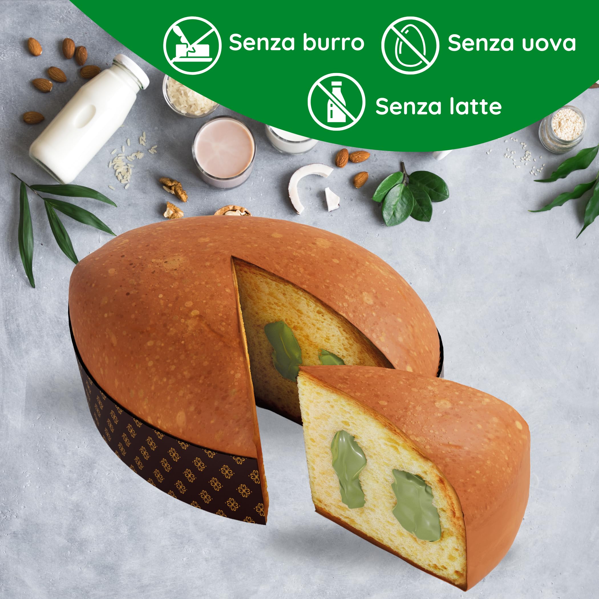 Dolce di Pasqua Vegano al Pistacchio Senza Lattosio, 650 gr - Senza Burro e Uova, Dolce Vegan on Crema al Pistacchio, Impasto con Lievito Madre, Made in Italy - Italian Green Bakery