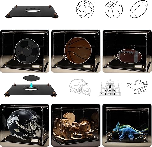 Miniatura 2 de Estuche para casco de fútbol de tamaño completo con parte trasera de espejo y etiqueta de nombre de acrílico con base protección UV caja