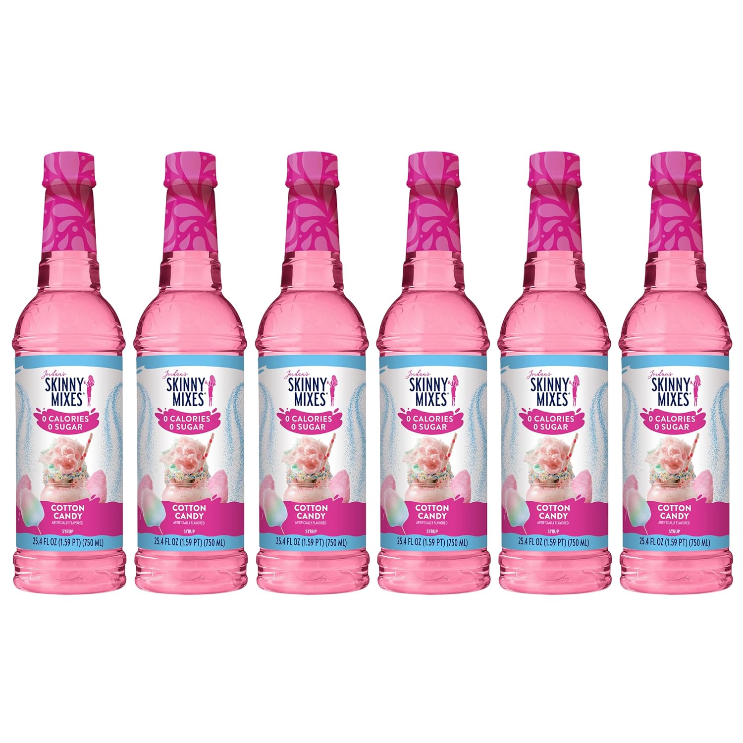 Jordan's Skinny Mixes Sugar Free Syrup, Cotton Candy, Fruit Flavored Water Enhancer, Drink Mix, Iced Tea, Lemonade, Drinks, Low Calorie Water Flavoring, Dairy & Gluten Free, Kosher, 25.4 Fl Oz, 6 Pack