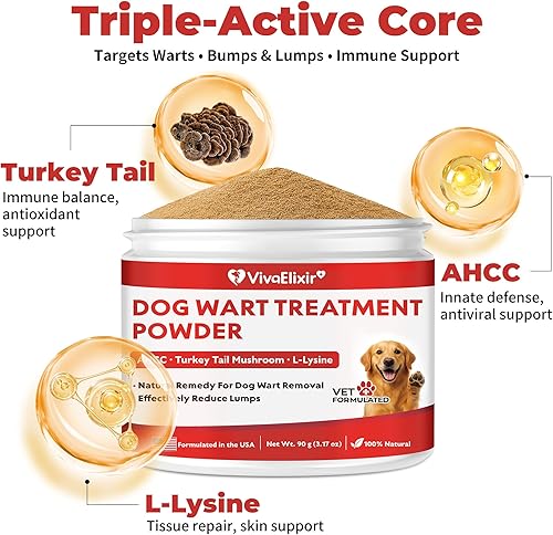 Miniatura 3 de Soporte de verrugas y golpes para perros, lipoma y protector de salud celular, polvo de apoyo inmunológico con hongo de cola de pavo, L-lisina,