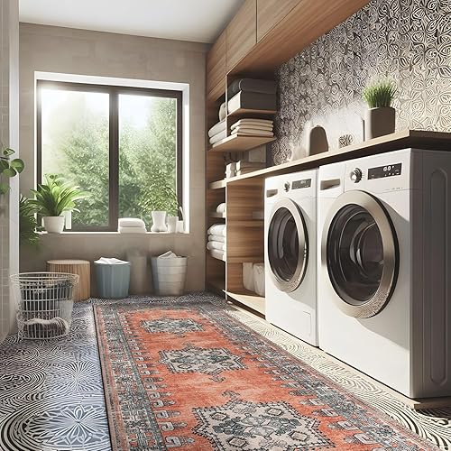 CAMILSON Alfombra lavable a máquina, oriental, retro, persa, vintage, envejecida, con medallones, 2 x 7 pies, no desprende pelusa, resistente a las disponible en Yaxa Peru