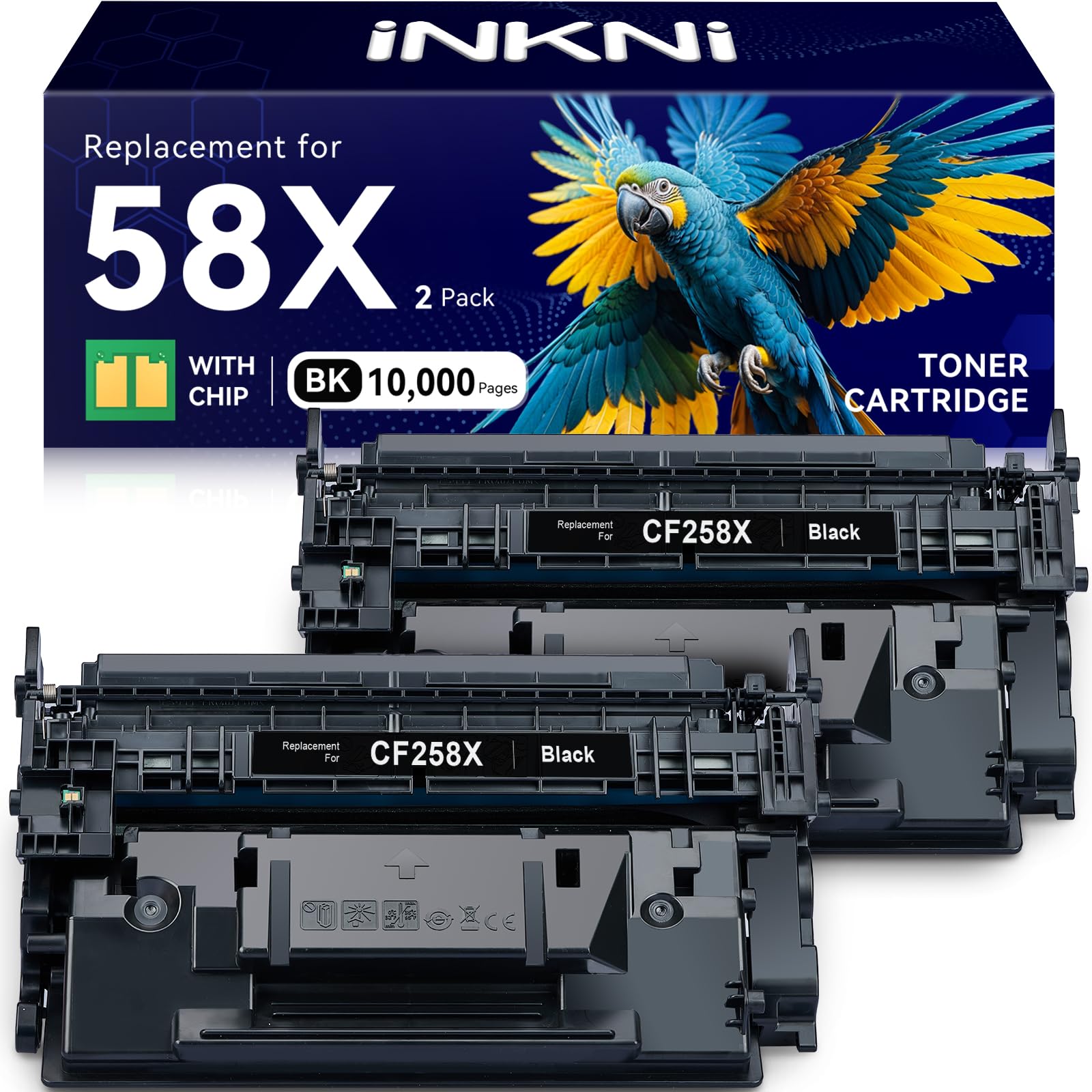 InkNI CF258X 58X Toner Cartridge (with Chip) Compatible Replacement for HP 58X CF258X 58A CF258A for Laserjet MFP M428fdw M428fdn M428dw M404 M428 Pro M404n M404dn M404dw Printer(2 Pack)