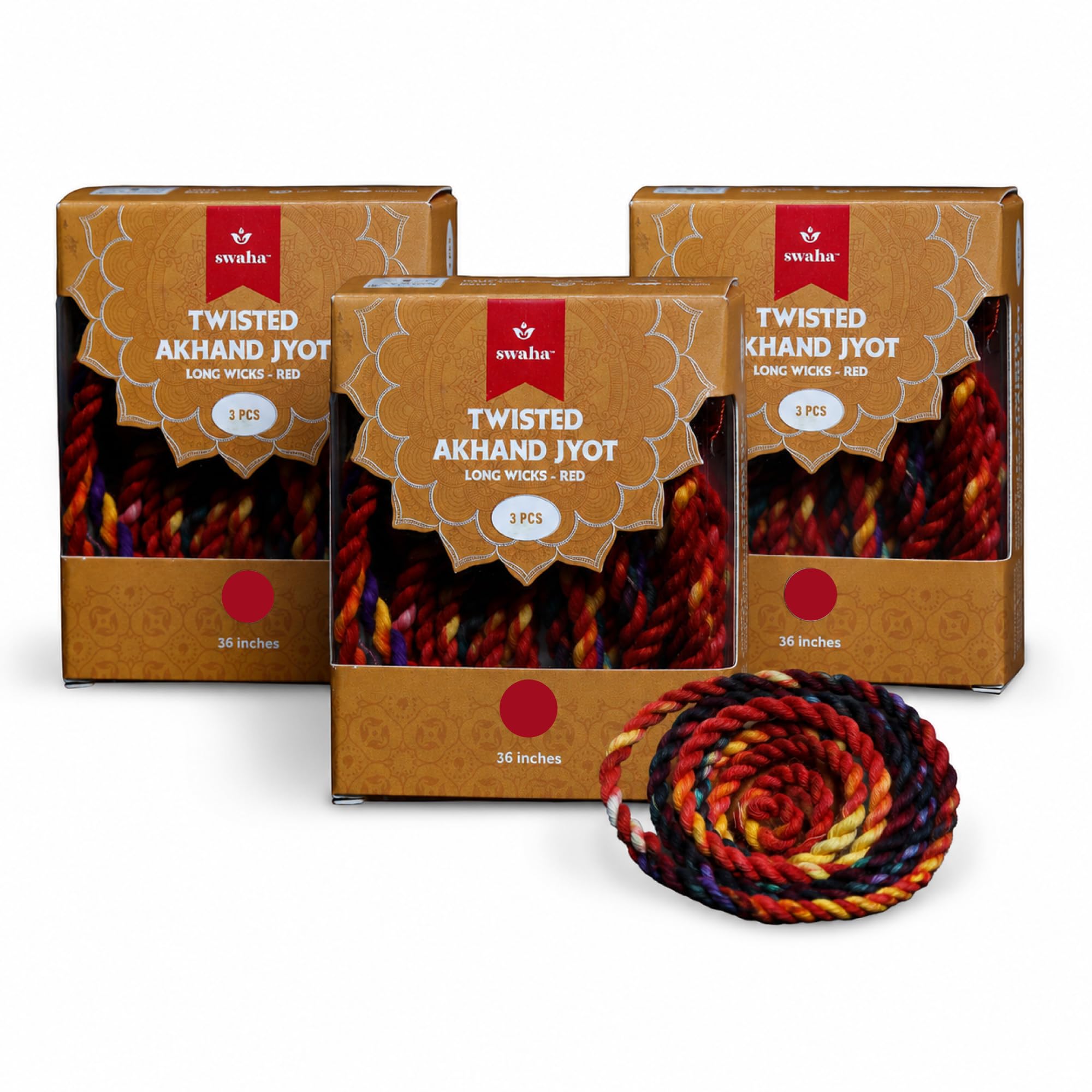 Swaha Akhandjyot Cotton Wicks - 3 Pack, Long Burning -3