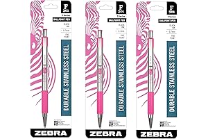 F-301 Stainless Steel Retractable Ballpoint Pen, with 0.7mm Fine Point, Pink Barrel...