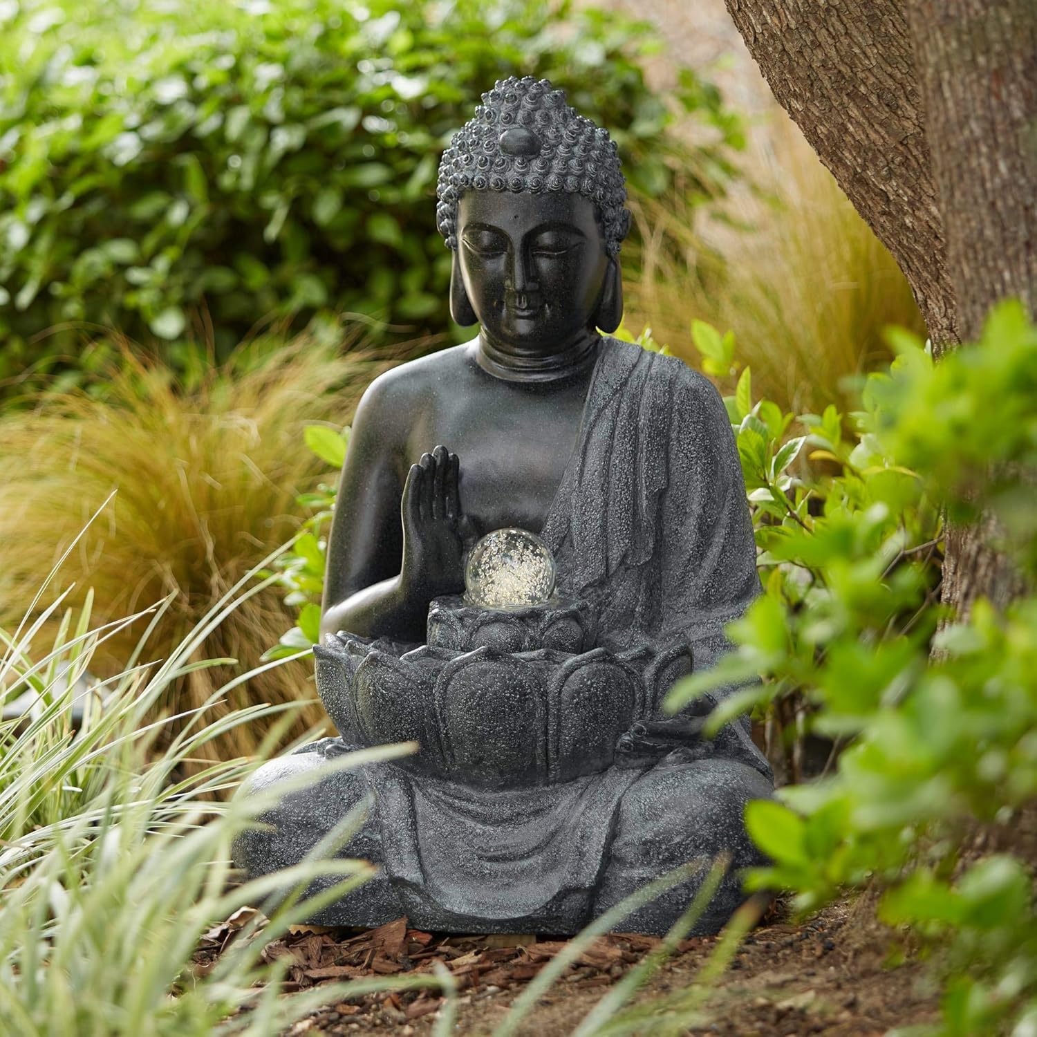 Sitting Buddha 28" High Large Zen Asian Indoor Outdoor Decor Faux Stone Floor Water Fountain with Light LED Standing Water Feature for Outside Garden Patio Yard Backyard Porch Deck - John Timberland