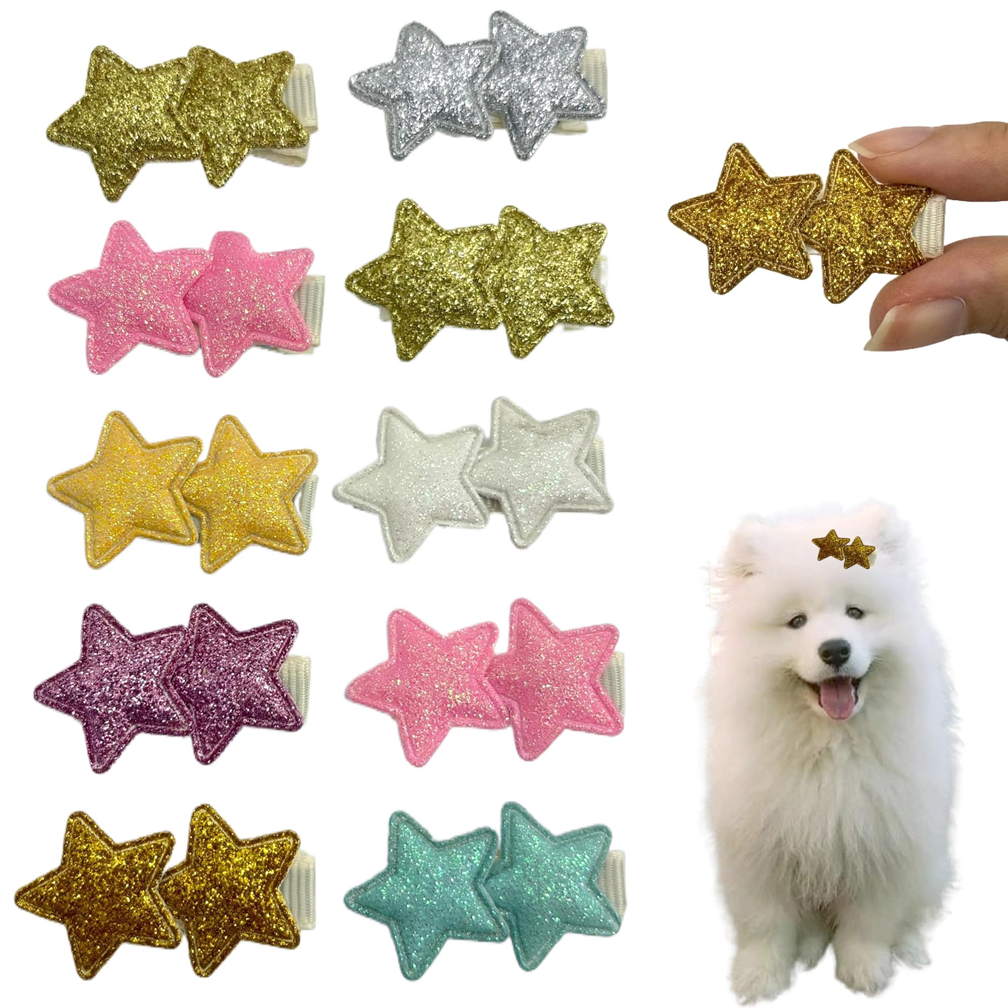 DHER 10 Pieces Pet Hair Clips for Small Pets Hair Clips for Dogs Pet Hair Clips Small Clips for Animal Hair Super Cute Dog Headdress (The Stars)