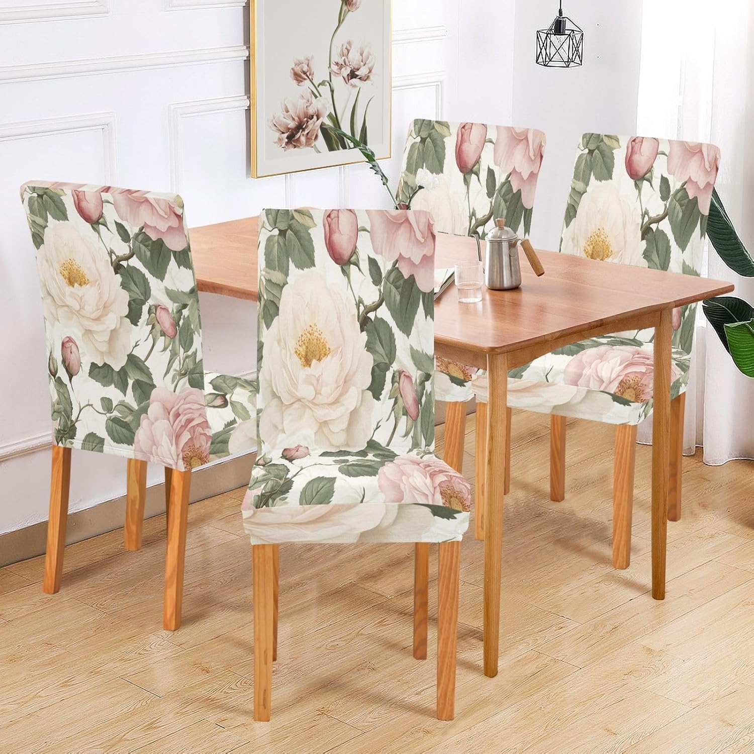 ALAZA Chair Covers for Dining Room, Vintage Spring Rose Stretch Chair Cover Sets Chair Protector Removable Washable for Ktichen Restaurant Hotel