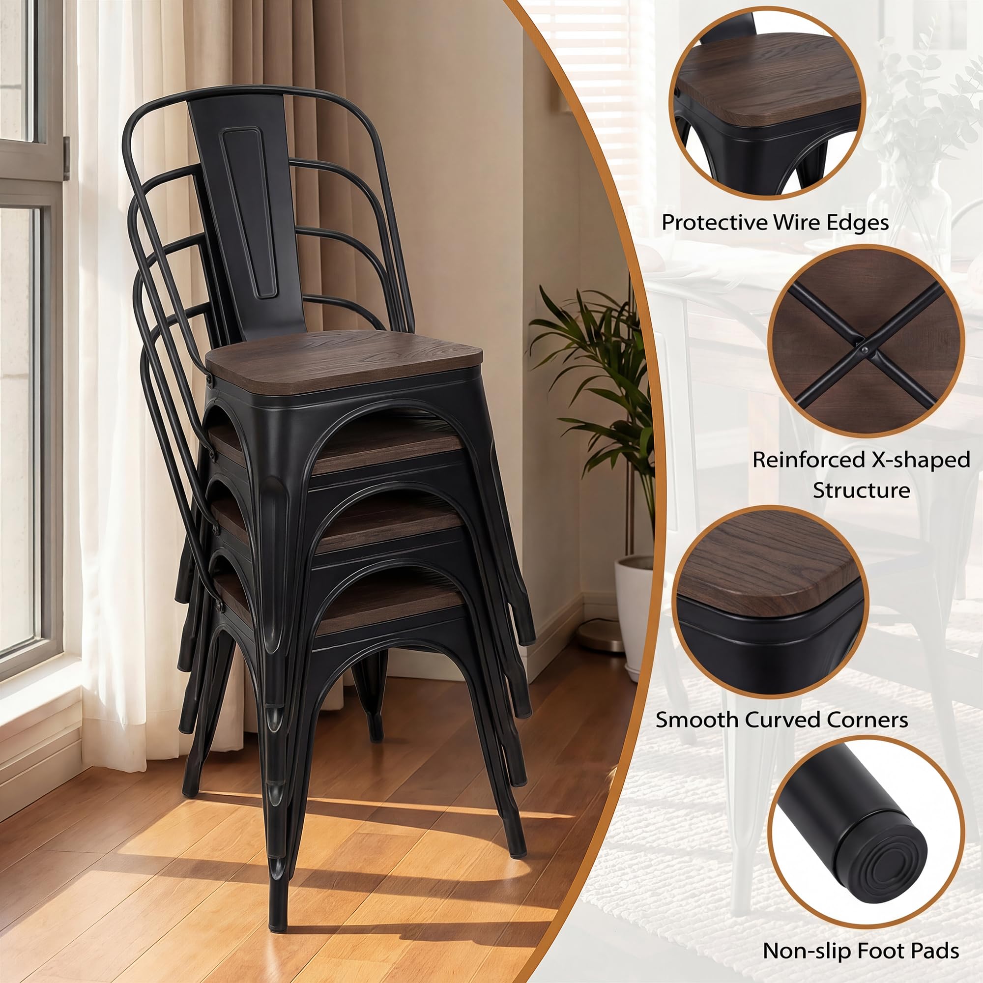 Amazon.com: JUMMICO Metal Dining Chair Stackable Industrial
