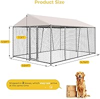 Vista 7 de Lyromix 10 x 15 pies Jaula grande para perros al aire libre con techo, Jaula para perros al aire libre con cubierta impermeable, Jaula de eslabones