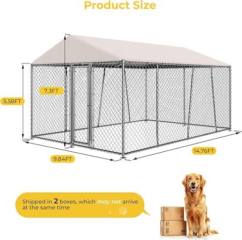 Miniatura 7 de Lyromix 10 x 15 pies Jaula grande para perros al aire libre con techo, Jaula para perros al aire libre con cubierta impermeable, Jaula de eslabones