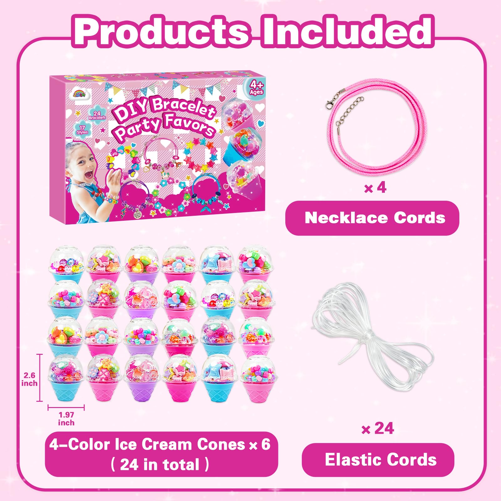 ZMLM Kit para Hacer Pulseras Niñas, 24 Piezas Pulseras de la Amistad con Collares, Creativo Manualidades Niños de Juguete, Detalles Cumpleaños Niños, Regalos Cumpleaños Niños 4-12 Años