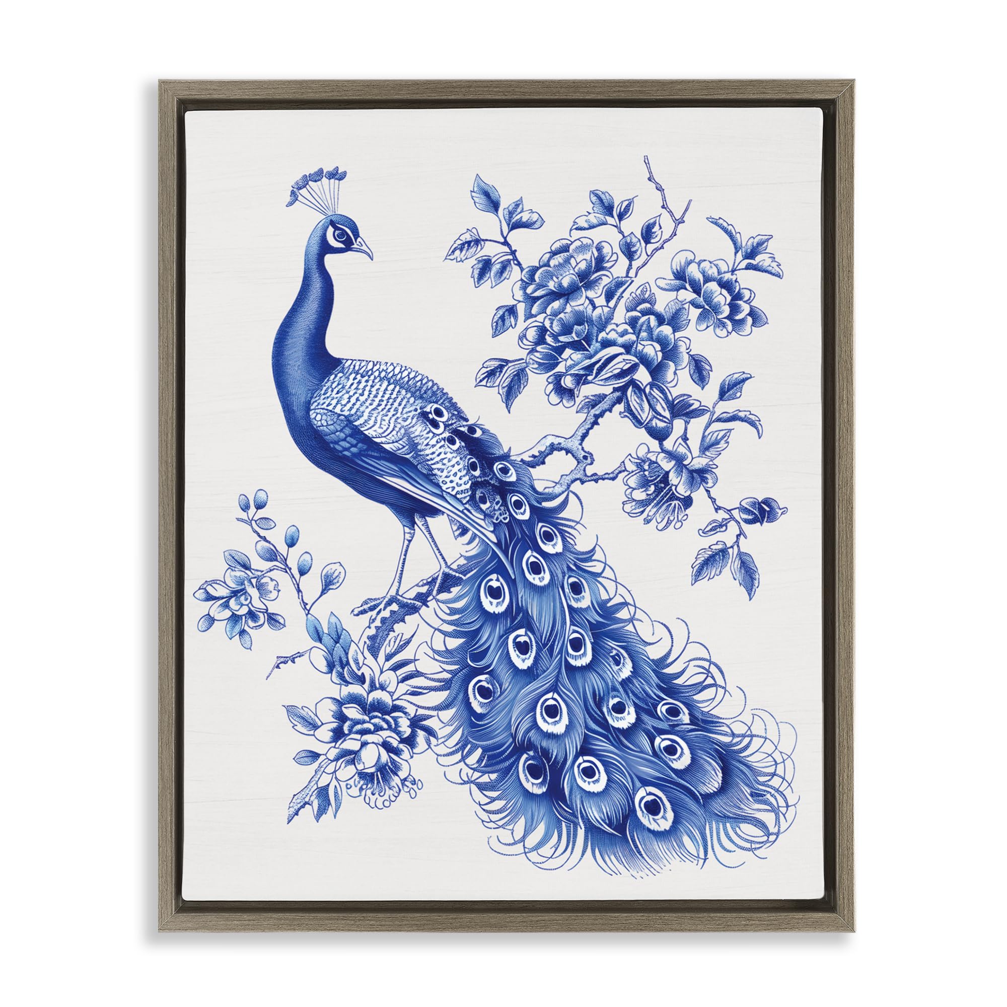 Stupell Industries Montalcino Elm (Textured) Vintage Peacock Toile Style, 24 X 30 Inch Canvas In Floater Frame