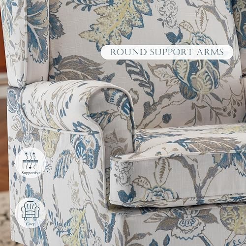 Miniatura 8 de MELLCOM Silla decorativa floral, sillón tapizado con respaldo alto y patas sólidas, sofá individual de ocio para sala de estar, dormitorio, oficina