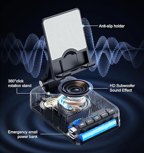 Miniatura 3 de Regalos para hombres y mujeres, soporte para teléfono con altavoz Bluetooth y función de carga, ángulo giratorio de 360, soporte ajustable para