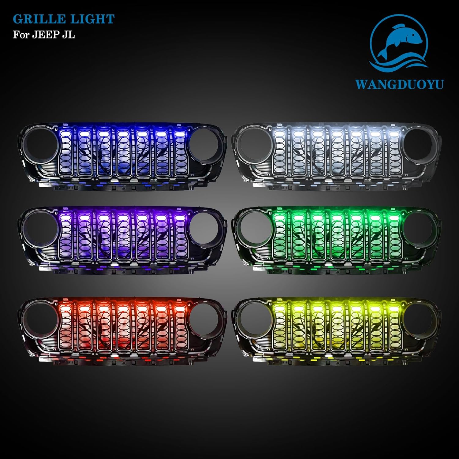 Grille LED Light Compatible with 2024-2025 Jeep Wrangler JL, Multi-Color Grille Light APP Control For Car Shows or Night Driving (7 Pcs Base trim)