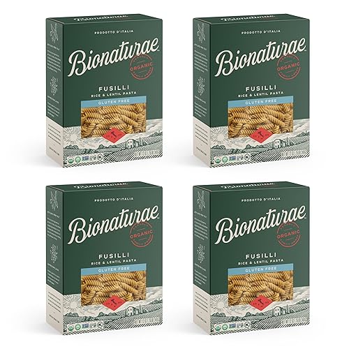 Miniatura 1 de Bionaturae Pasta Fusilli sin gluten, pasta Fusilli de arroz y lentejas, sin OMG, baja en carbohidratos, Kosher, certificada orgánica, hecha en